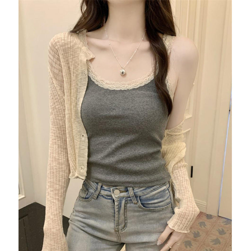 【用好料】蕾丝花边吊带背心女夏外穿2026新款性感纯欲风短款上衣