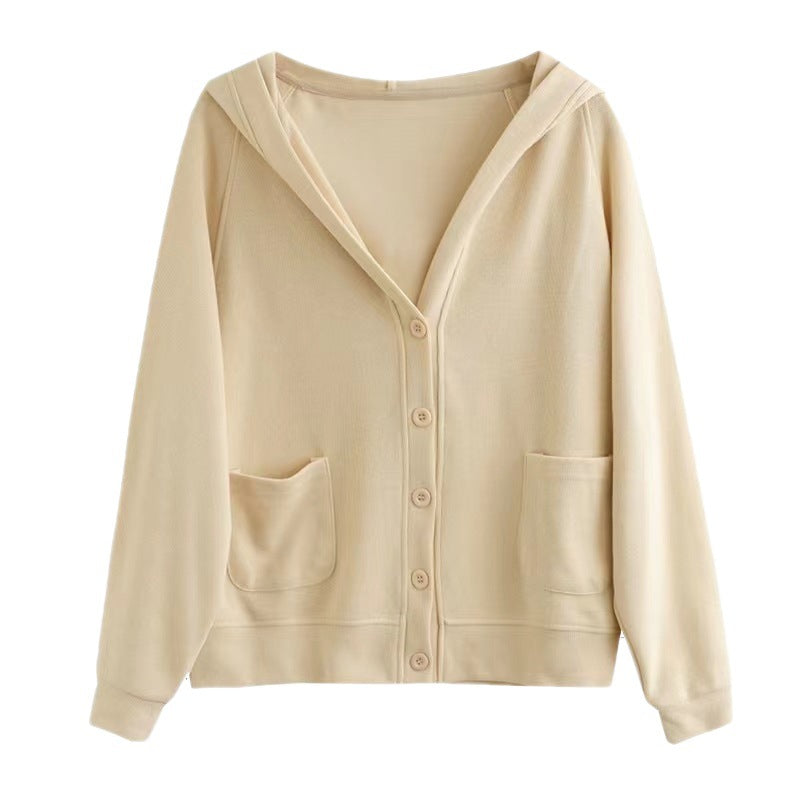 2025 autumn new simple commuter solid color long-sleeved top hooded jacket women