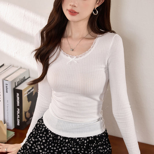 #Excellent choice #Slightly transparent sexy lace T-shirt women's long-sleeved 2026 autumn new pure desire bottoming shirt