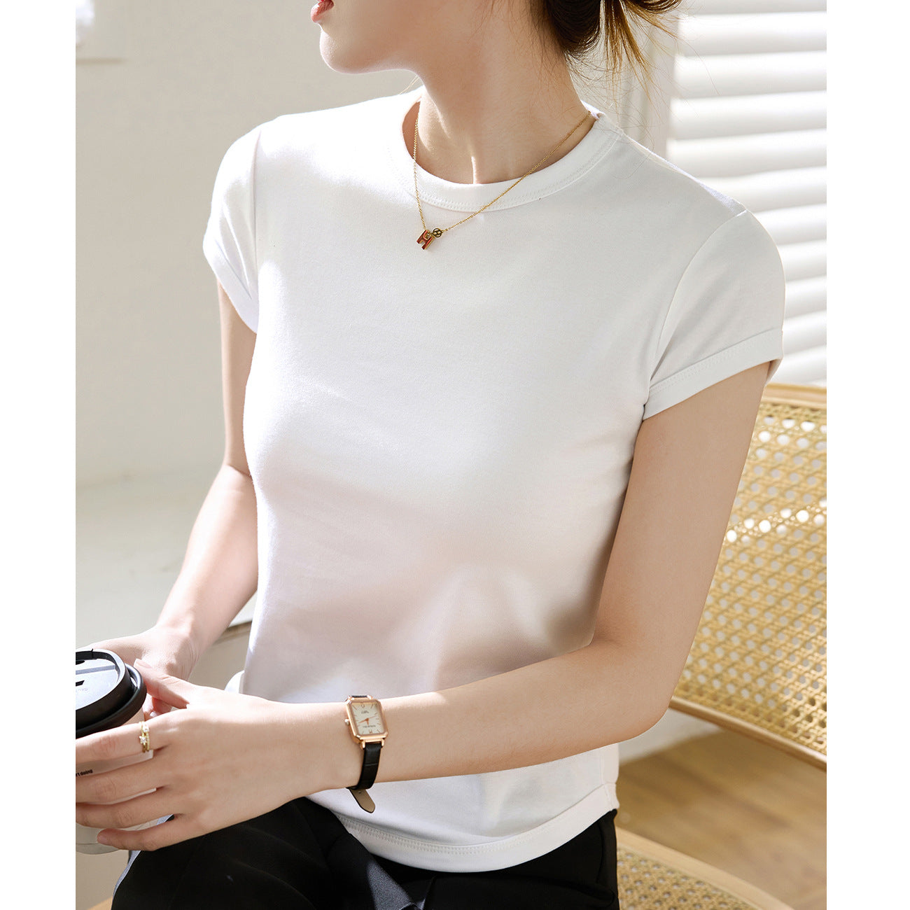 [High Quality] Selection of Pure Cotton Premium Short Sleeve T-Shirt Women's Summer 2026 New Curved Slim Top Bottom Shirt