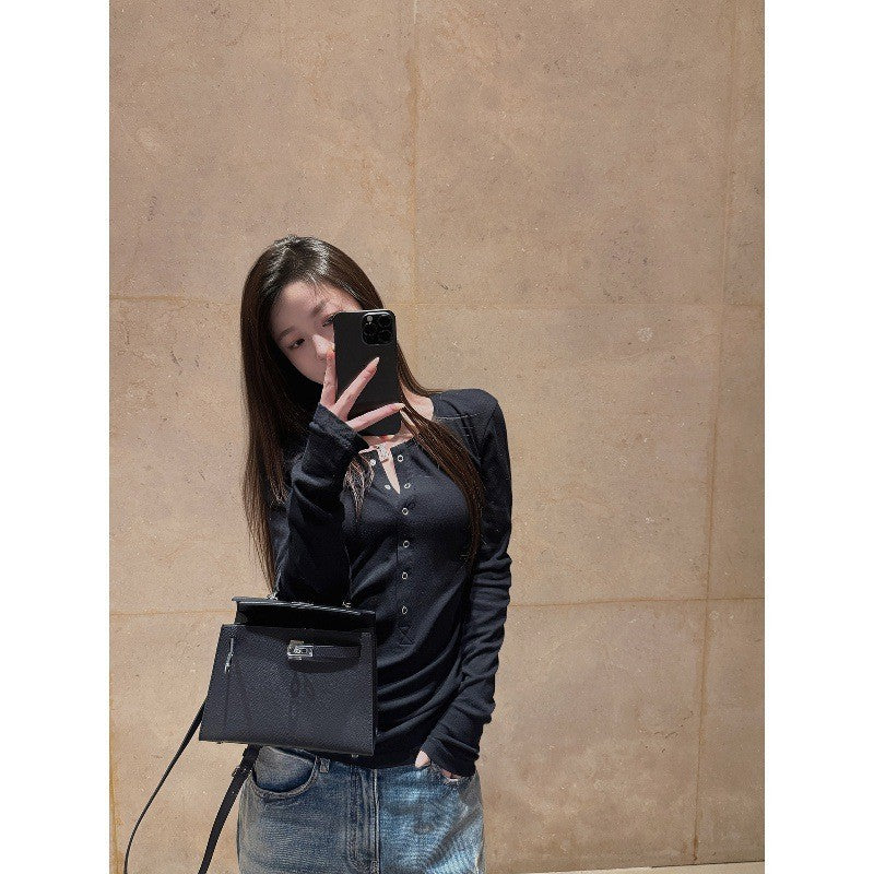 Here yaya shop 8.8 20:00 Salt Salt Cold Brew Cold Imported Fabric Buttons Skinny Lazy t