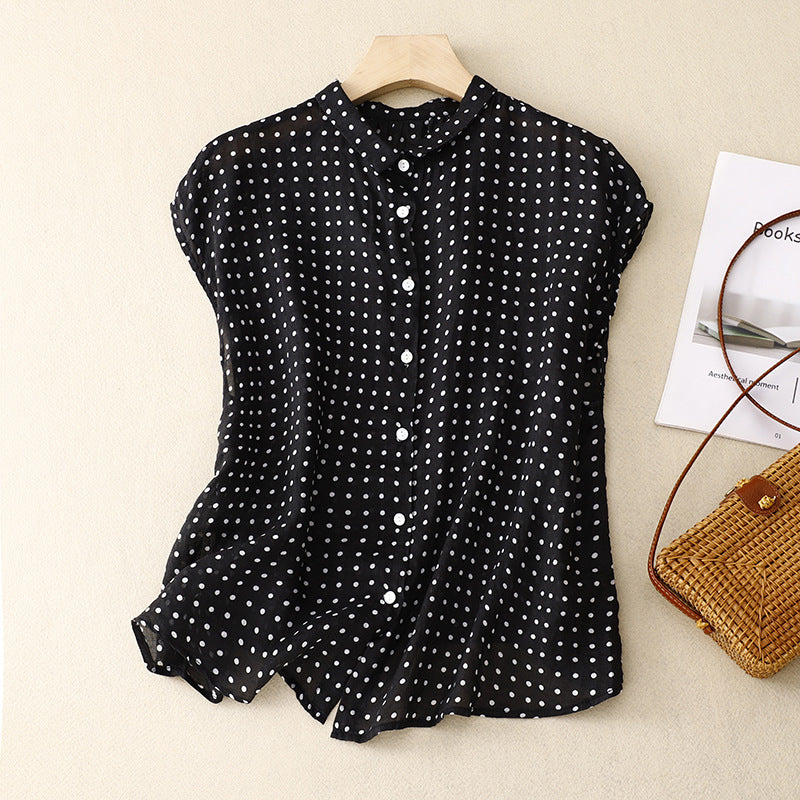 Real shot 2025 summer new literary and casual loose polka dot sleeveless shirt blouse top #2267 #