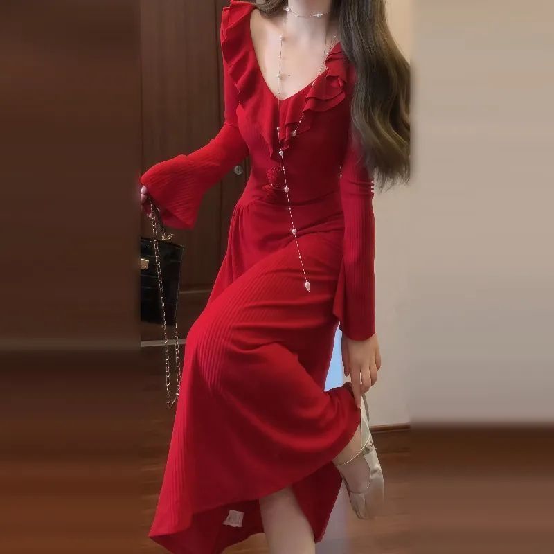 New Year's Eve shirt, red fashion dress, children's autumn and winter 2026 new coat with base and long dress