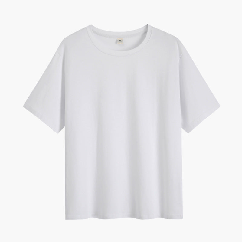 Pure cotton loose short-sleeved t-shirt women's solid color couple's versatile half-sleeved super fire white age-reducing front shoulder summer fashion