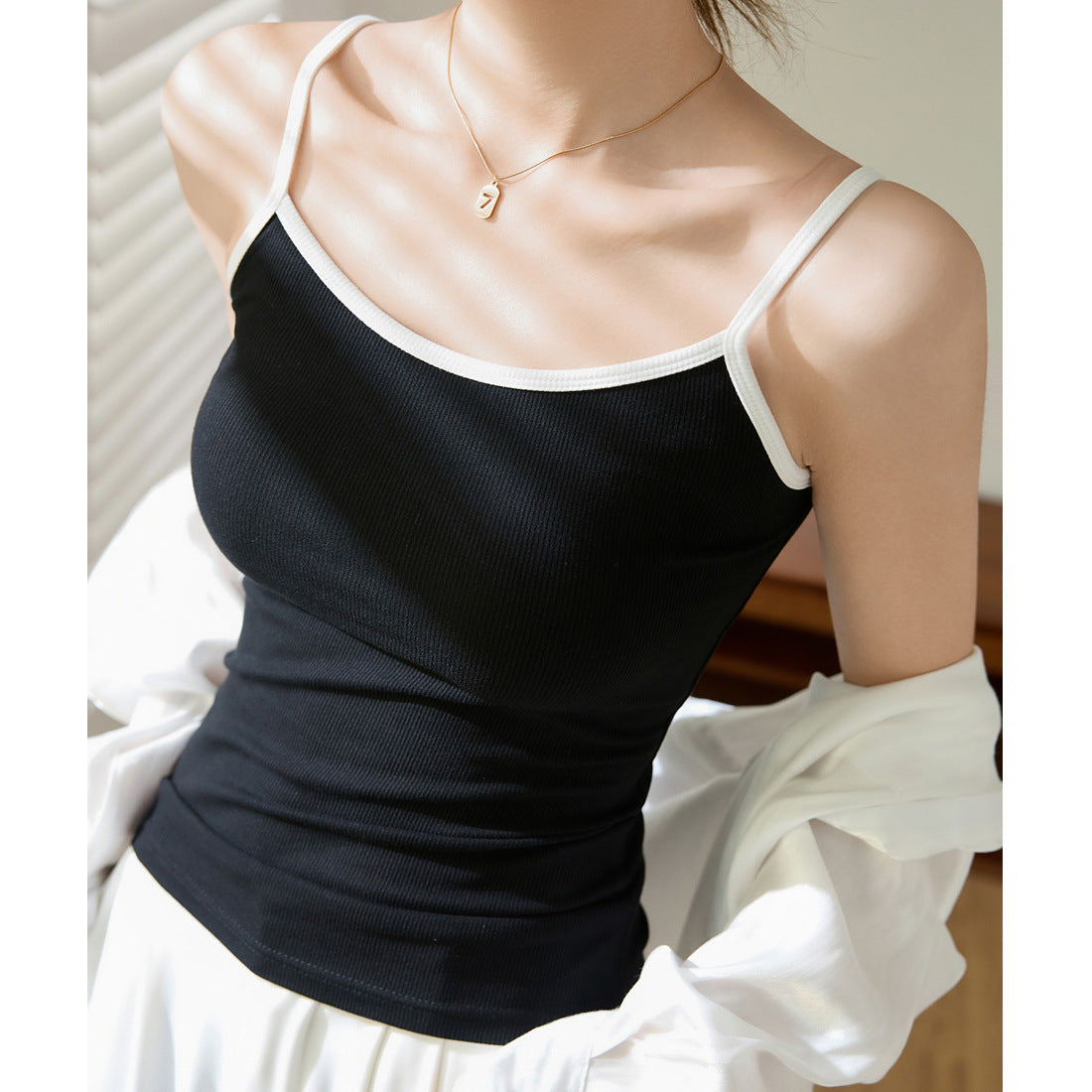 [Use good materials] High elastic threaded cotton contrasting color sling vest women's summer 2026 new color matching pure desire sexy inner