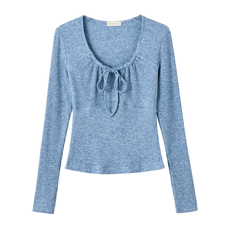 #Ingenuity Screening Products #Premium Design Sense Pleated Strap Cotton T-Shirt Women's Long Sleeve 2026 Autumn Spice Girls Sexy Top