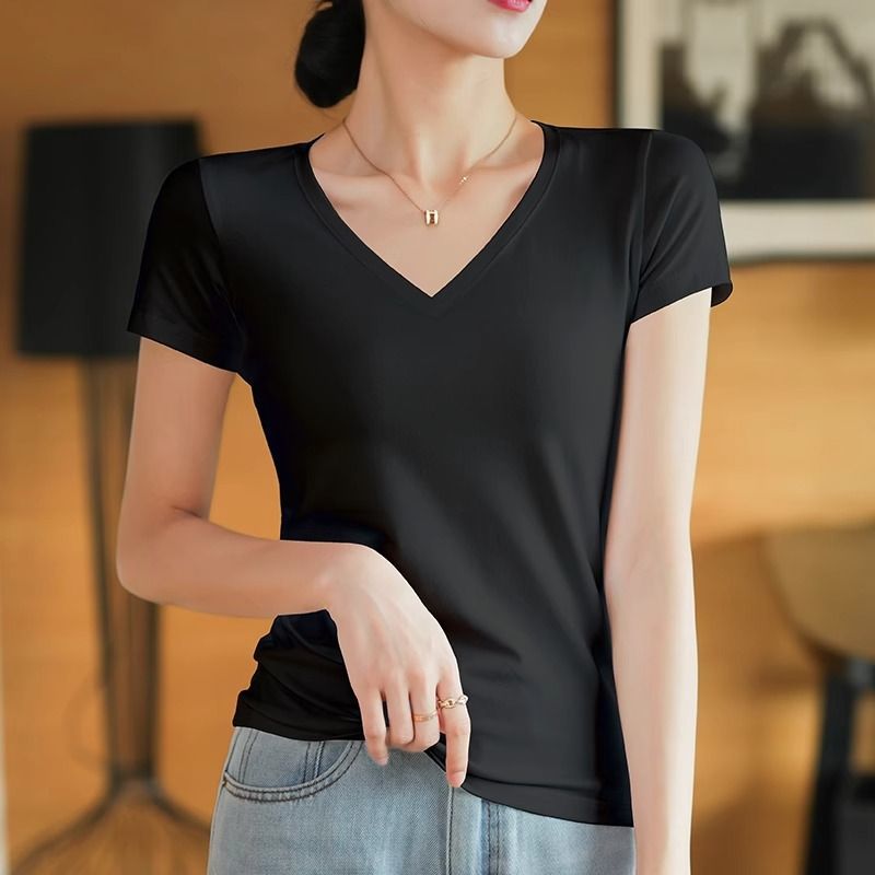 Big red cotton short-sleeved t-shirt women's 2025 super fire age reduction tight this year's popular women's casual versatile top