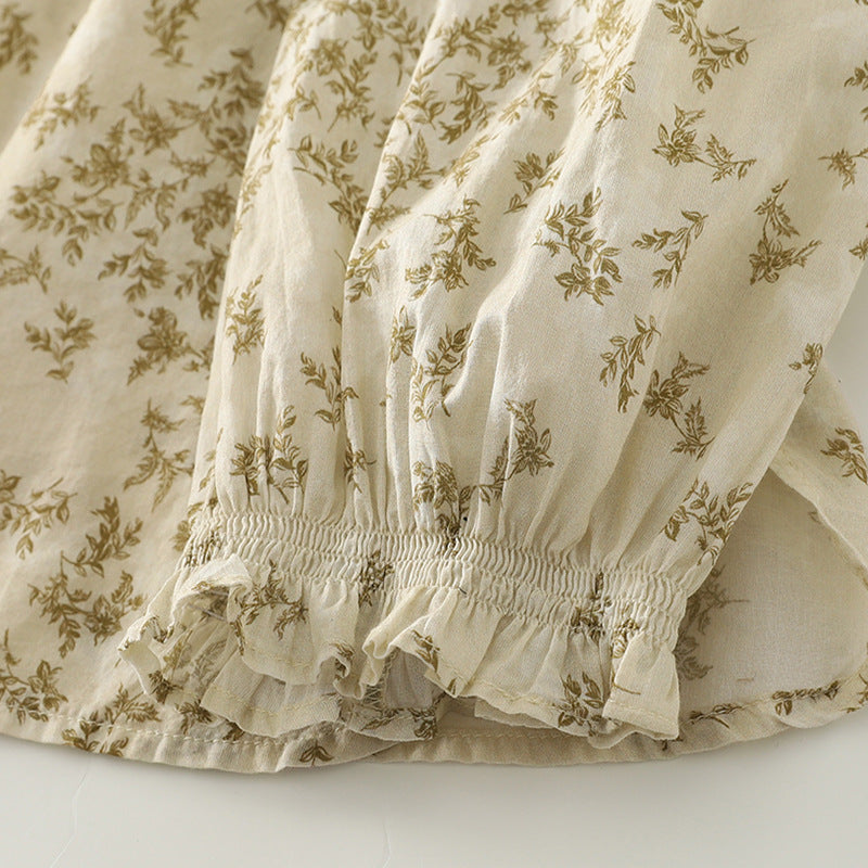 Real shot 2025 autumn new French literary floral lace collar printed shirt top women