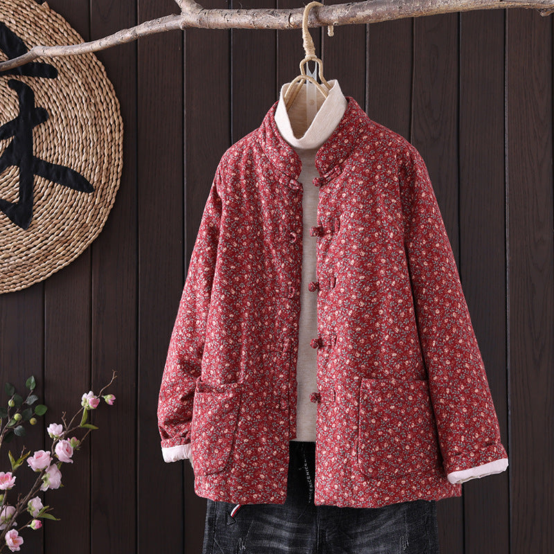 Chinese-style small floral padded jacket women's short 2025 winter thickened jacket Chinese-style placket buckle Tang-style padded jacket