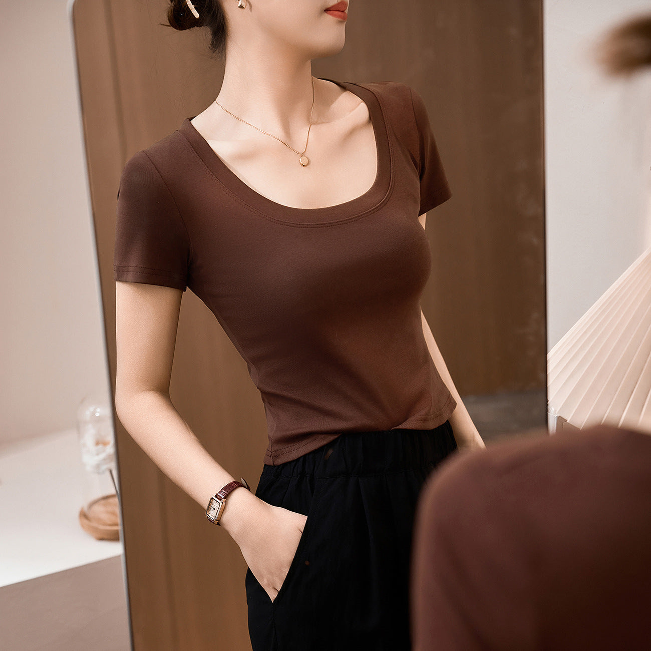 #Combed pure cotton #High waist short T-shirt women's summer 2026 new slim and thin versatile top short-sleeved bottoming shirt