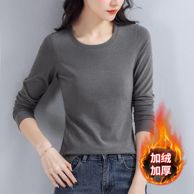 German velvet crew neck bottoming shirt female slim fit versatile autumn and winter new inner top high-end long-sleeved t-shirt small shirt tide