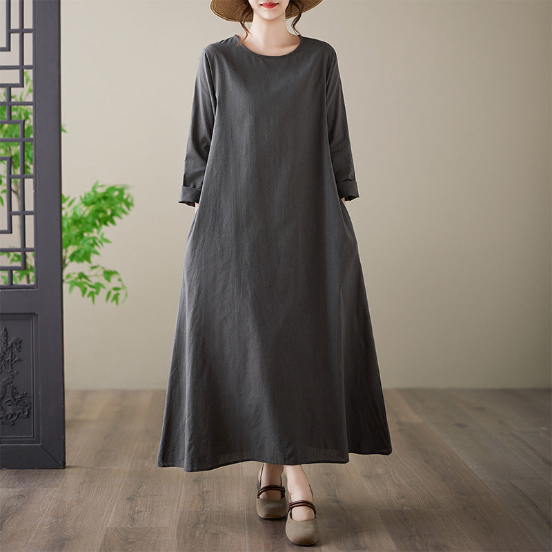 The real shot will be in the autumn of 2025. The new foreign trade cotton and linen printing loose large size long sleeve fat MM plus fat plus large dress.