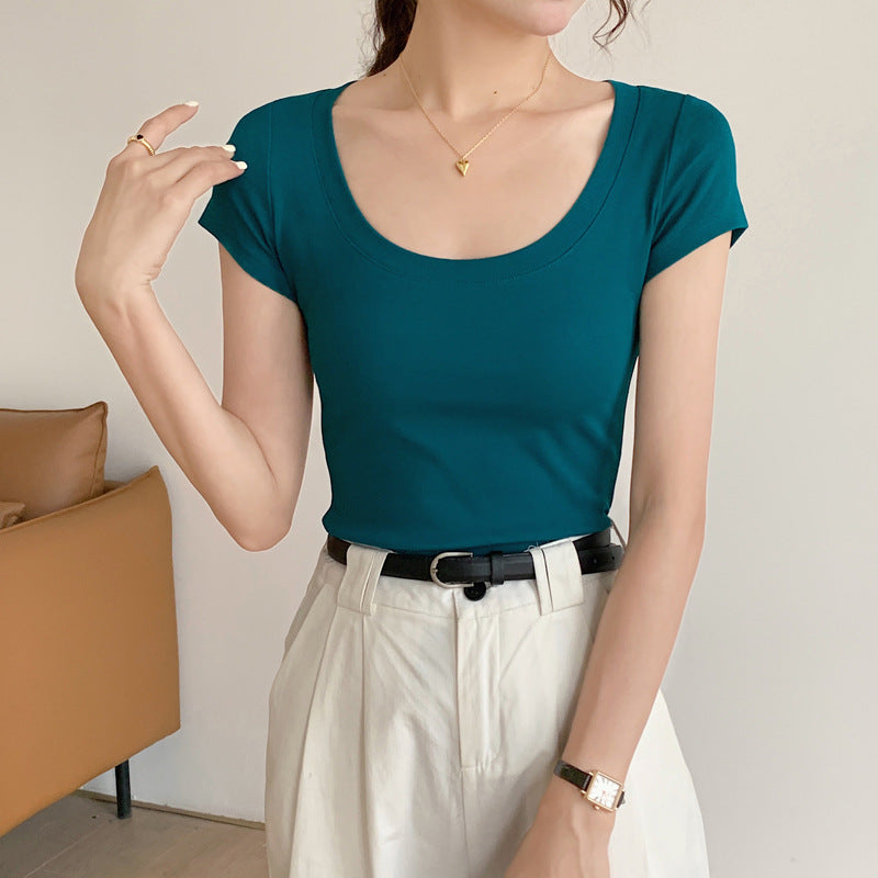 优质纯棉T恤女短袖修身圆领性感紧身2026新款夏装上衣纯色打底衫