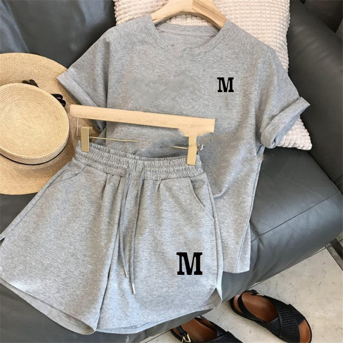 Amazon Korean version of women's summer cover loose short-sleeved t-shirt casual shorts sports fashion printed casual two-piece set