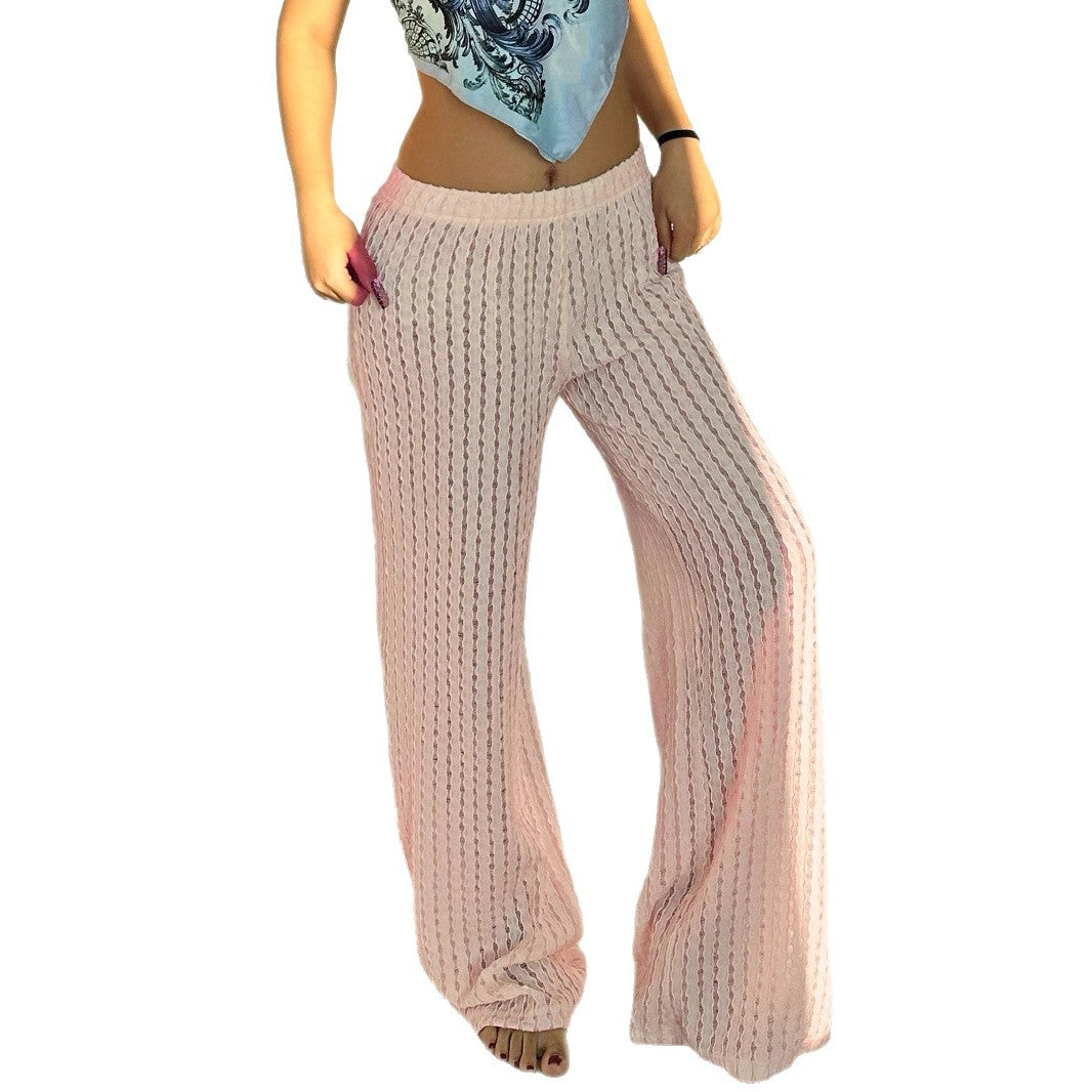 Casual vacation style texture material design knitted pants micro perspective Spice Girls summer new loose lazy comfortable trousers