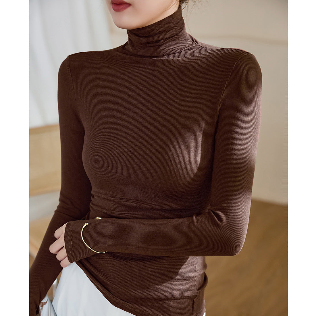 Fleece and thin close-fitting warm turtleneck bottoming shirt for women's 2026 autumn and winter new autumn clothes long-sleeved T-shirt top to wear outside