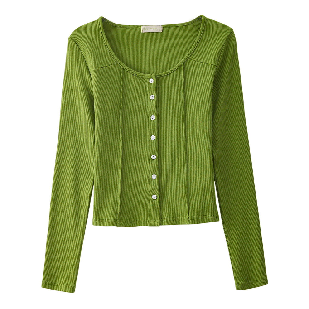 #Quality to make high-quality #shell button high-waisted short T-shirt Spice Girl Navel Sexy Long Sleeve Temperament Pure Cotton Top