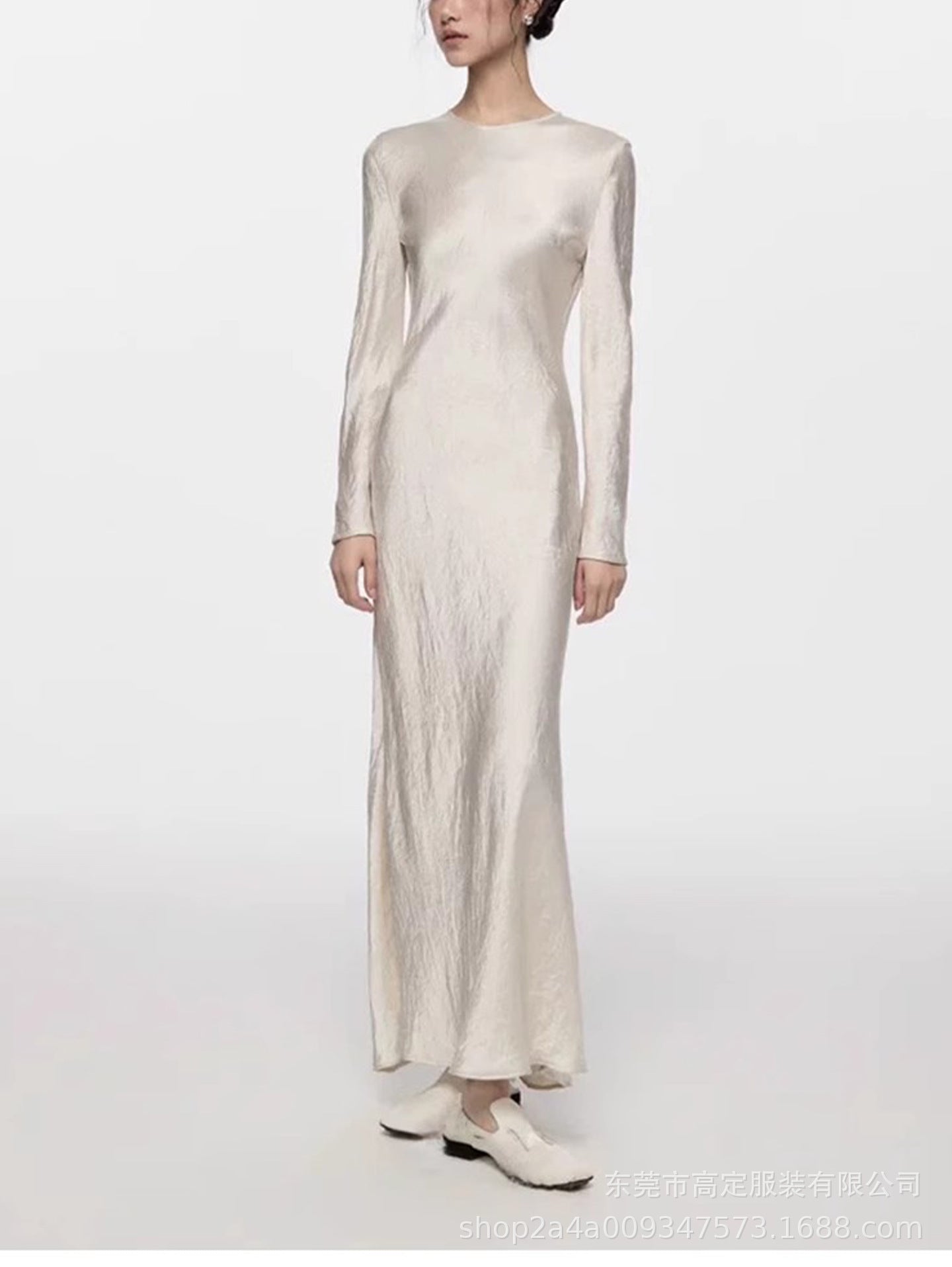 Haute couture 100% acetic acid, spring and autumn French elegance temperament fashionable pole extreme sense satin pleated long-sleeved dress women