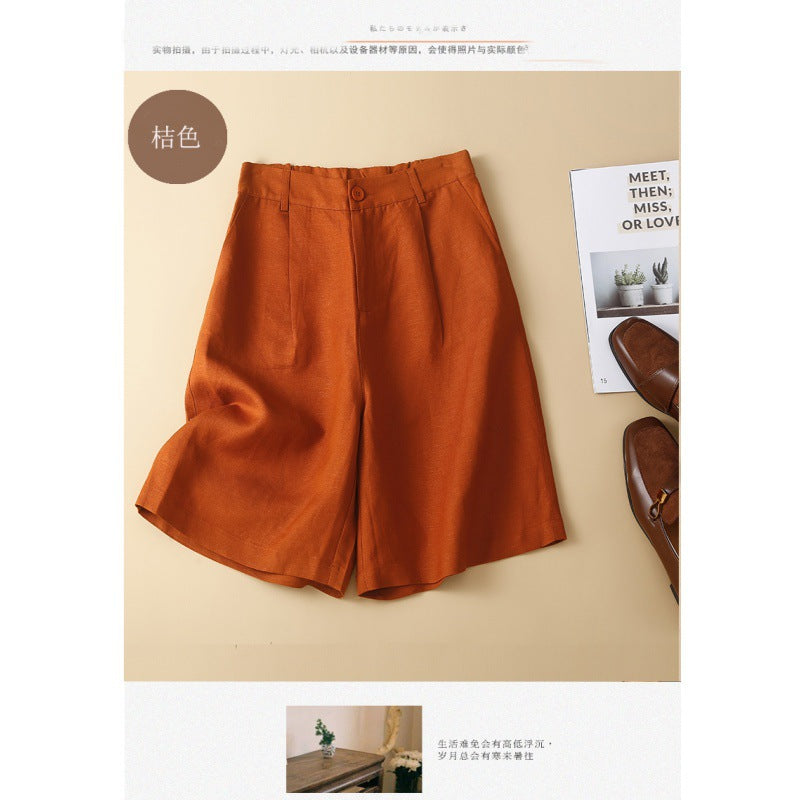 Real shot 2025 summer thin cotton and linen literary loose casual wide-leg five-point medium pants women #9277