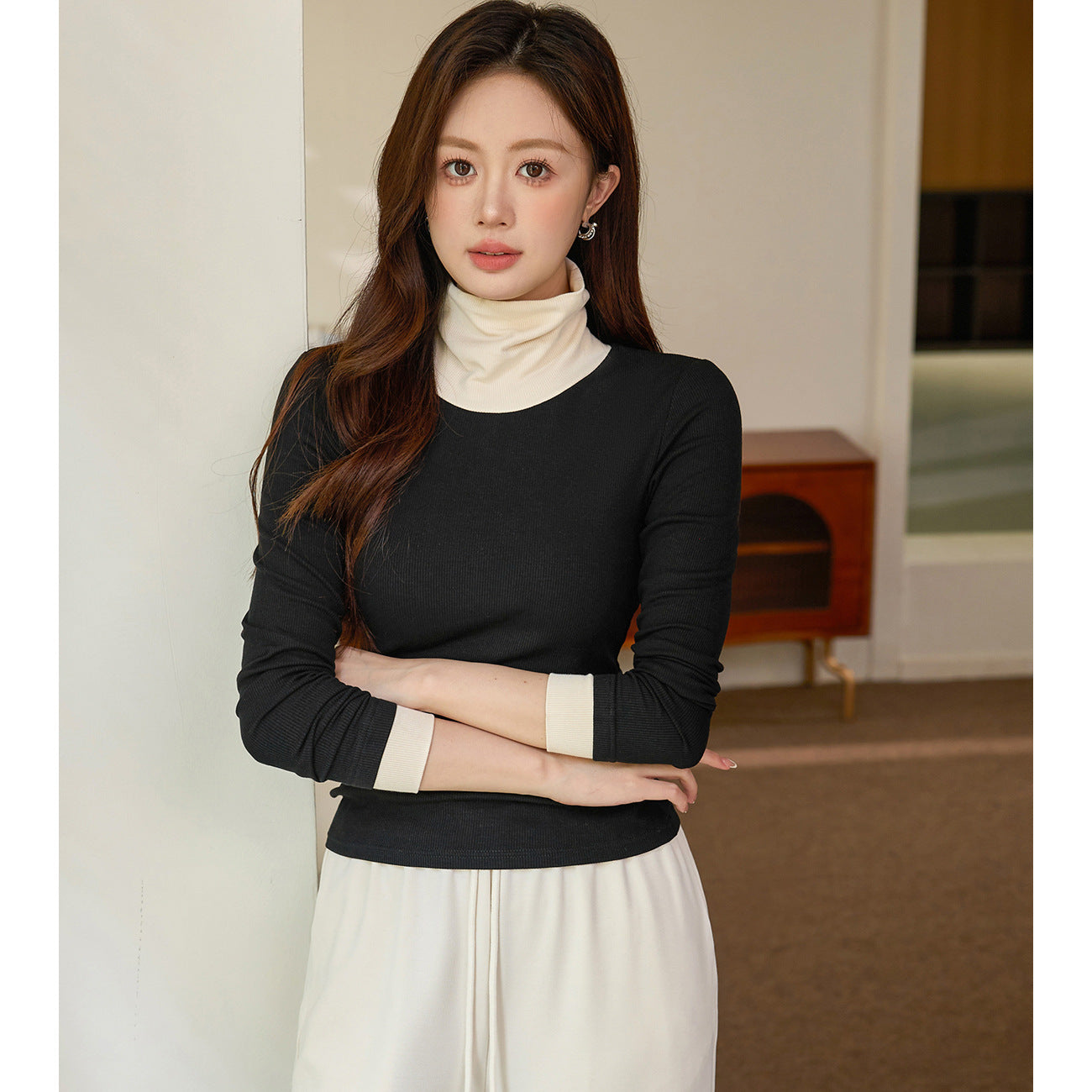 #Quality is high-quality #Thin velvet turtleneck bottoming shirt Women's contrasting color long-sleeved T-shirt 2026 autumn and winter new inner top