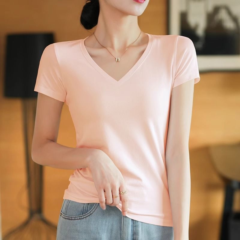 Light pink short-sleeved t-shirt women's pure cotton waist unique and beautiful early summer women's clothing 2025 new thin top t-shirt