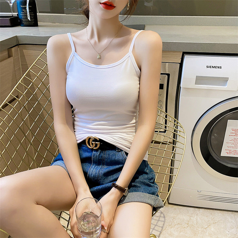 Black and white small suspenders, pure cotton inner with beautiful back and bottom vest, women's summer thin outer top, trendy and can be worn outside