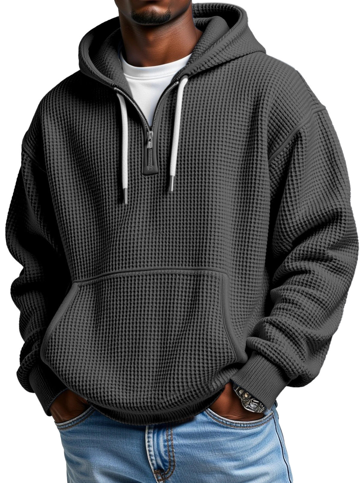 2025 autumn and winter fashion new cross-border trendy brand casual men's waffle hooded sweater