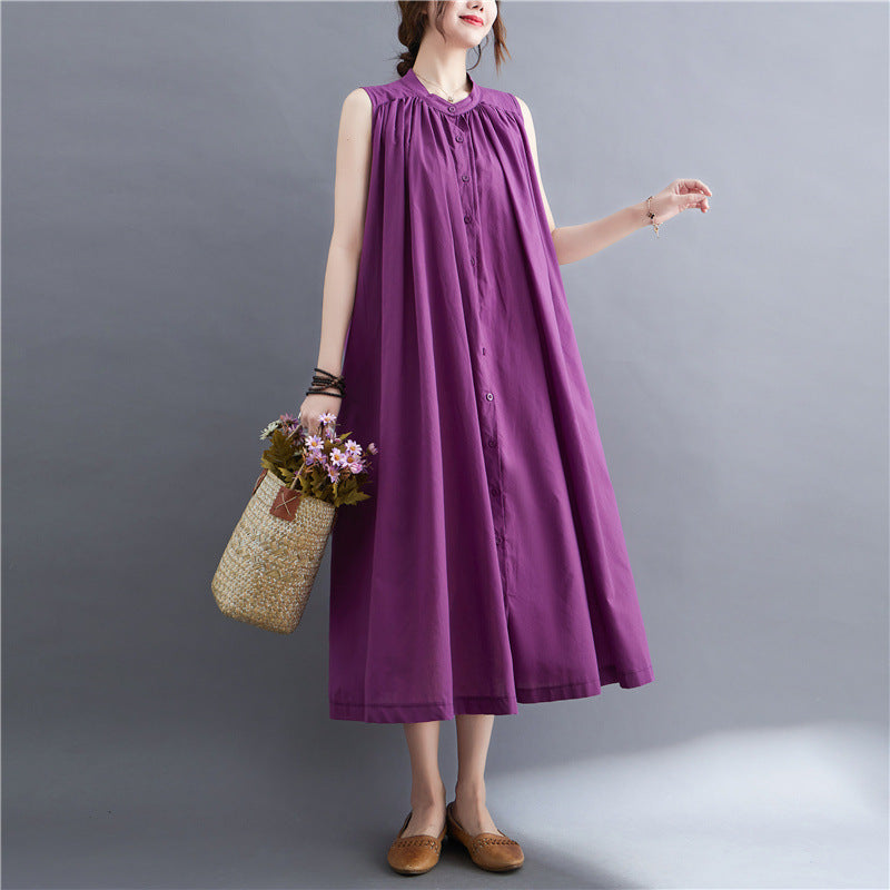 Real shot 2025 summer new large size fat MM literary retro sleeveless medium and long dress women #9228