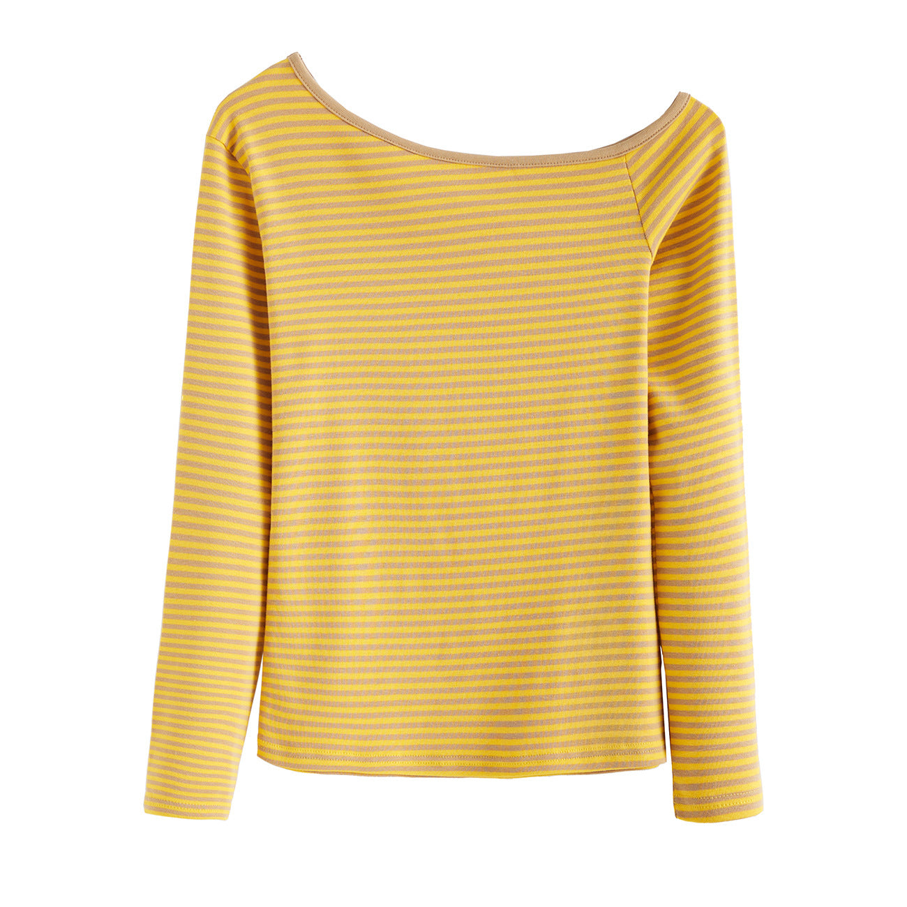 pure cotton, black and white striped t-shirt women's long-sleeved one-word collar slanted shoulder 2026 autumn new slim-fitting and thin Spice Girl top