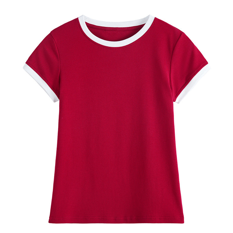 Pack collar sticker & 40 230g combed cotton T-shirts women's color matching short-sleeved slim-fitting and thin versatile round neck bottoming top