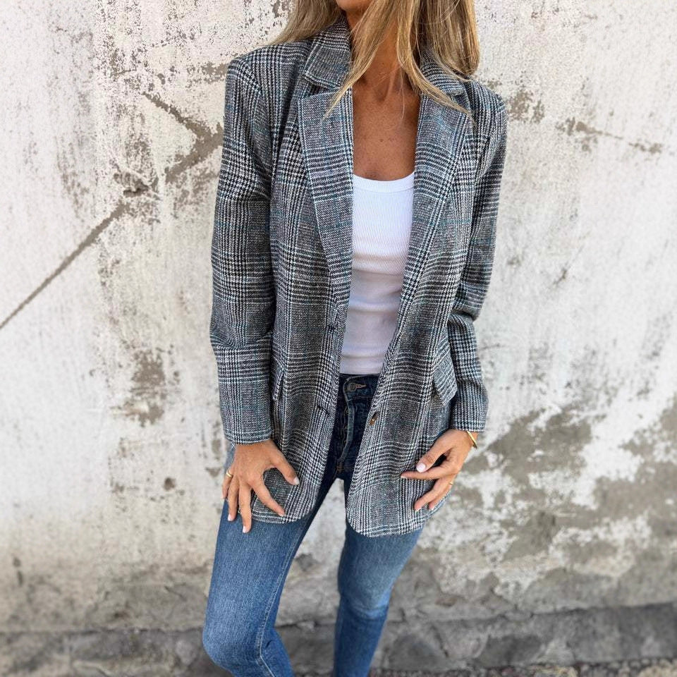 Amazon, cross-border European and American spring and autumn new women's cardigan jacket temperament fashionable casual retro lapel suit