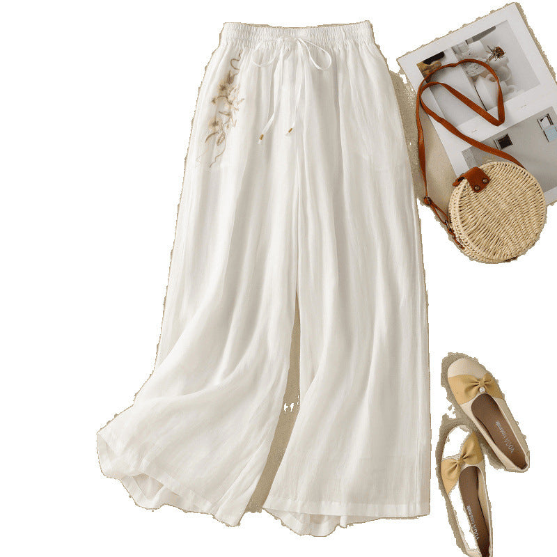 Real shot double-layer wide-leg pants women's 2025 summer new elastic waist loose lace-up casual elegant trousers skirt pants trousers trousers