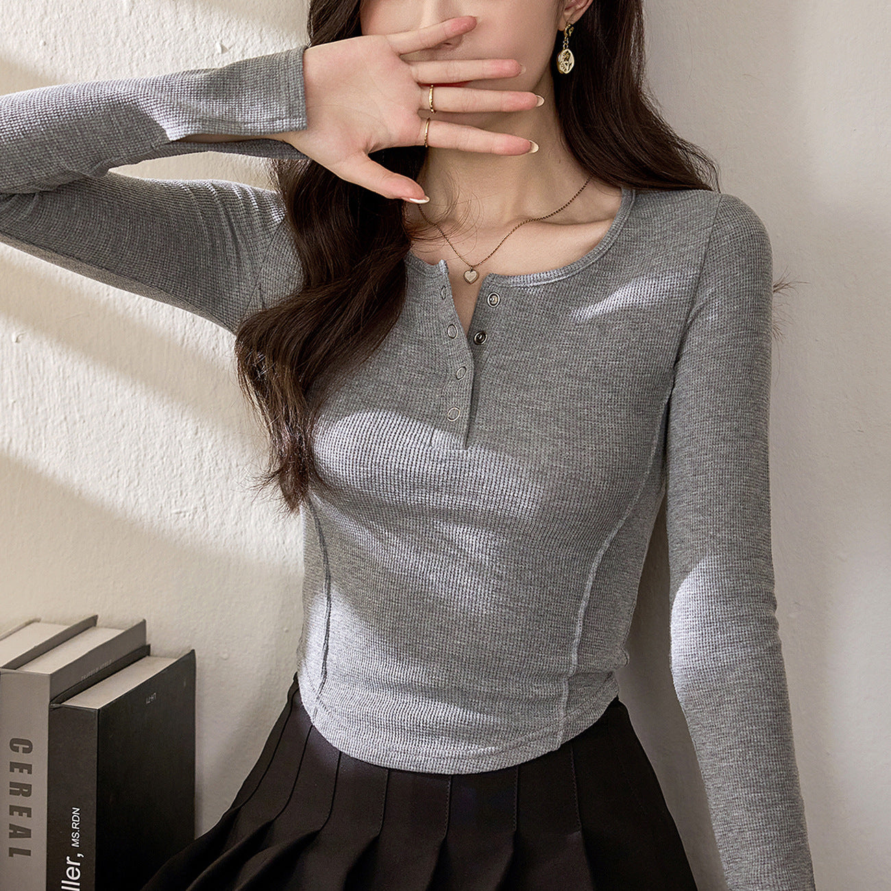 #Selection of high-quality products #three-dimensional line curved long-sleeved T-shirt women's 2026 autumn new high-waisted short Spice Girl top