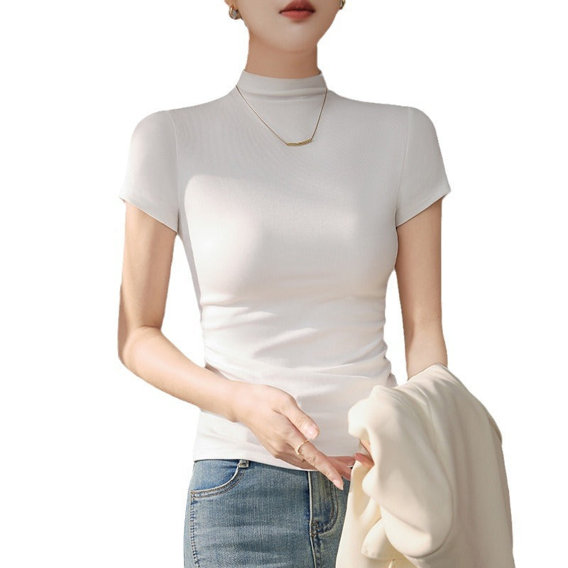 This year's popular beautiful tops 2025 new threaded sexy temperament front shoulder short summer short-sleeved t-shirt women