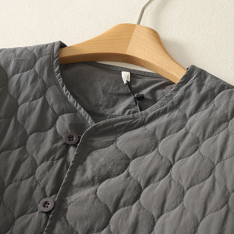 Literary and retro gourd grid fluffy coat for women's 2025 autumn and winter new loose cotton-padded Mori sweet solid-color cotton clothes