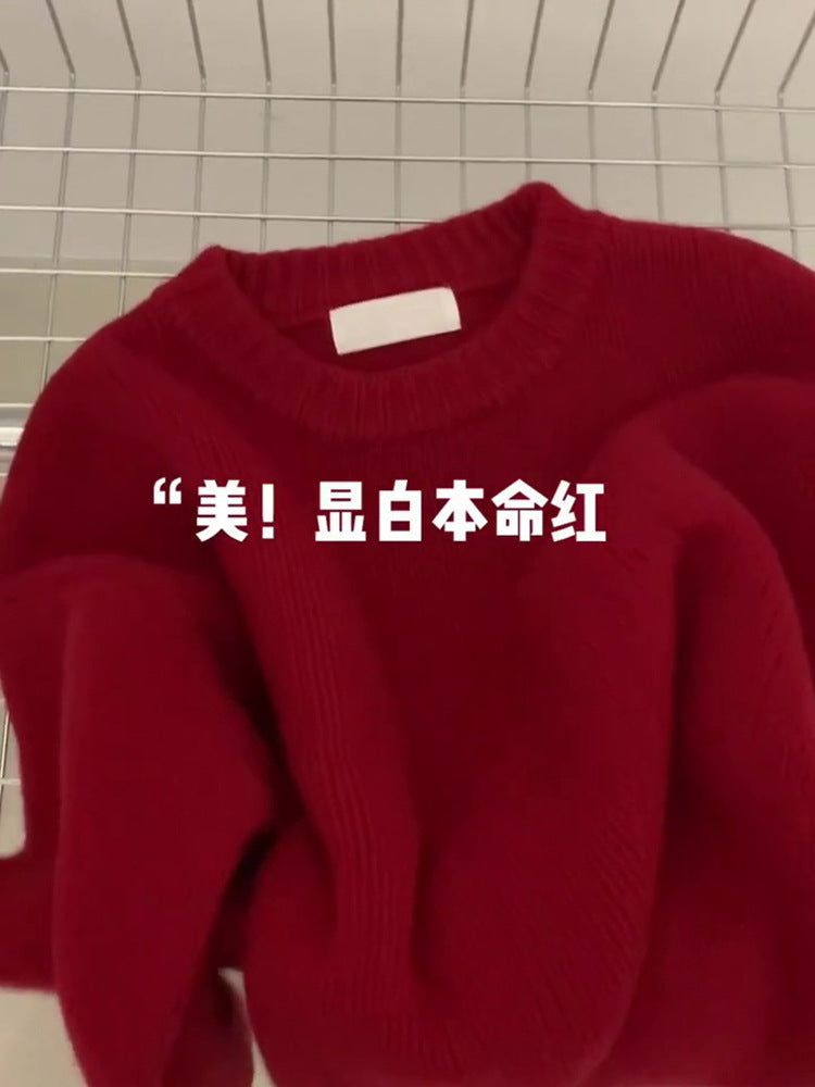 Chinese New Year natal year red sweater women's autumn and winter loose lazy wind soft waxy wind winter wear Christmas knitted top