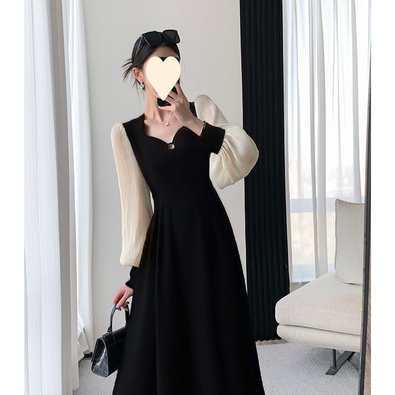 Spring and autumn large size fat MM new women's French design niche high-end temperament Hepburn style long-sleeved dress