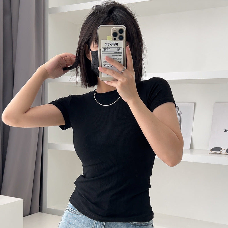 Selection of high-elastic fine thread 2026 new women's summer short-sleeved t-shirt round neck tight top, thin bottoming shirt