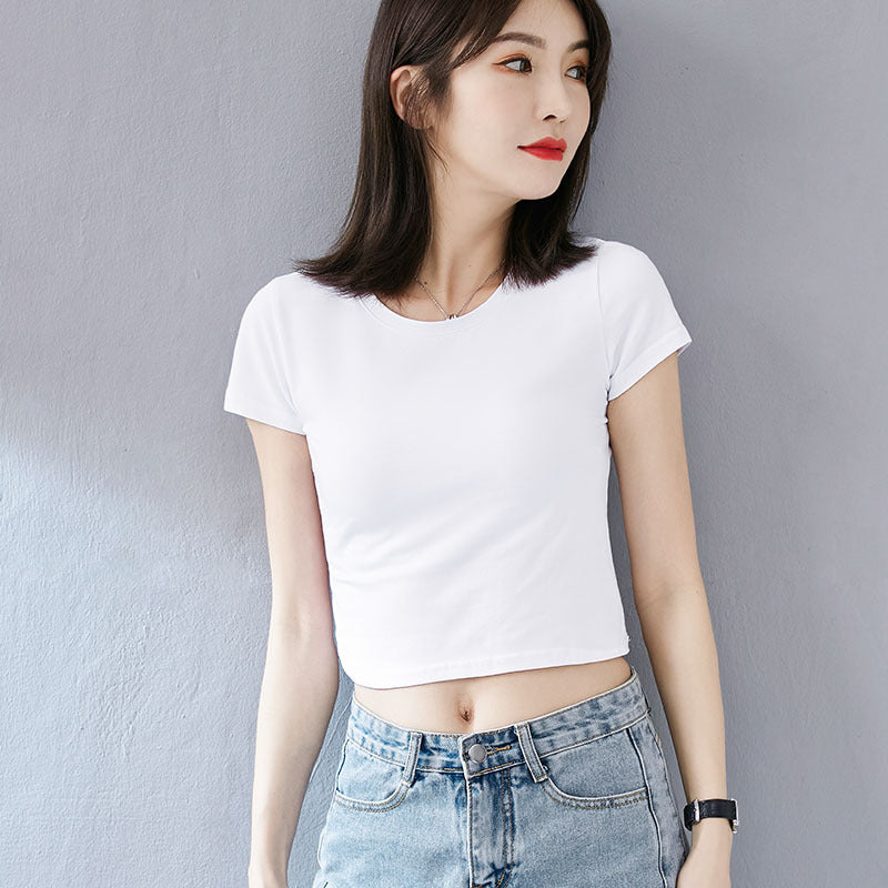 Summer Dopamine Wear Sweet and Spicy White High Waist Navel Short T-Shirt Women's Short Sleeve Skinny Beautiful Chic Top