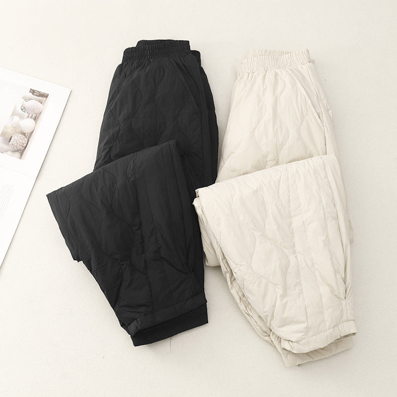 Real shot 2025 winter new high-waisted literary loose thickened trousers casual warm cotton trousers women's outer wear