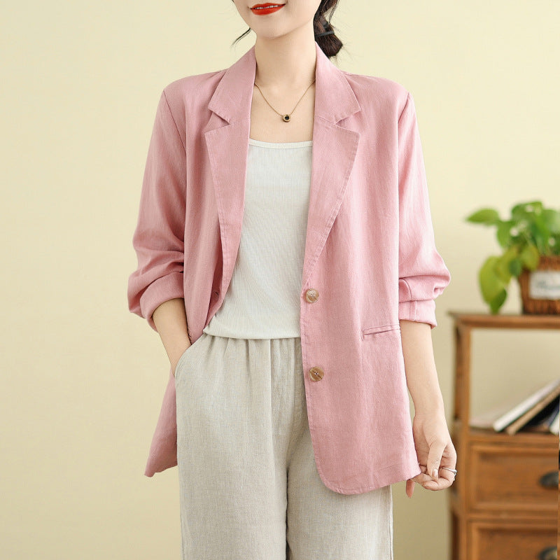 Real shot 2025 spring new literary loose solid color small suit casual suit long sleeve jacket women #9668