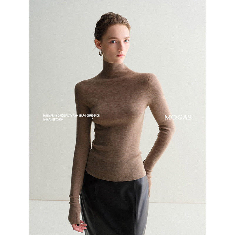 Mogas Skin Enjoy "Soft Gold" Cashmere Mulberry Silk Seamless First Line Ready-to-Wear High Neck Bottom Knitted Sweater