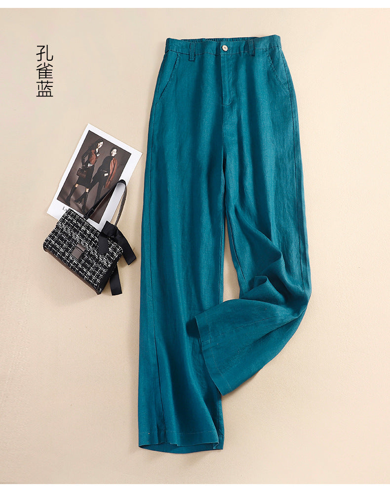 1273 #real shot in the spring of 2024, the new cotton and linen high waist drape literary and loose and thin straight trousers women