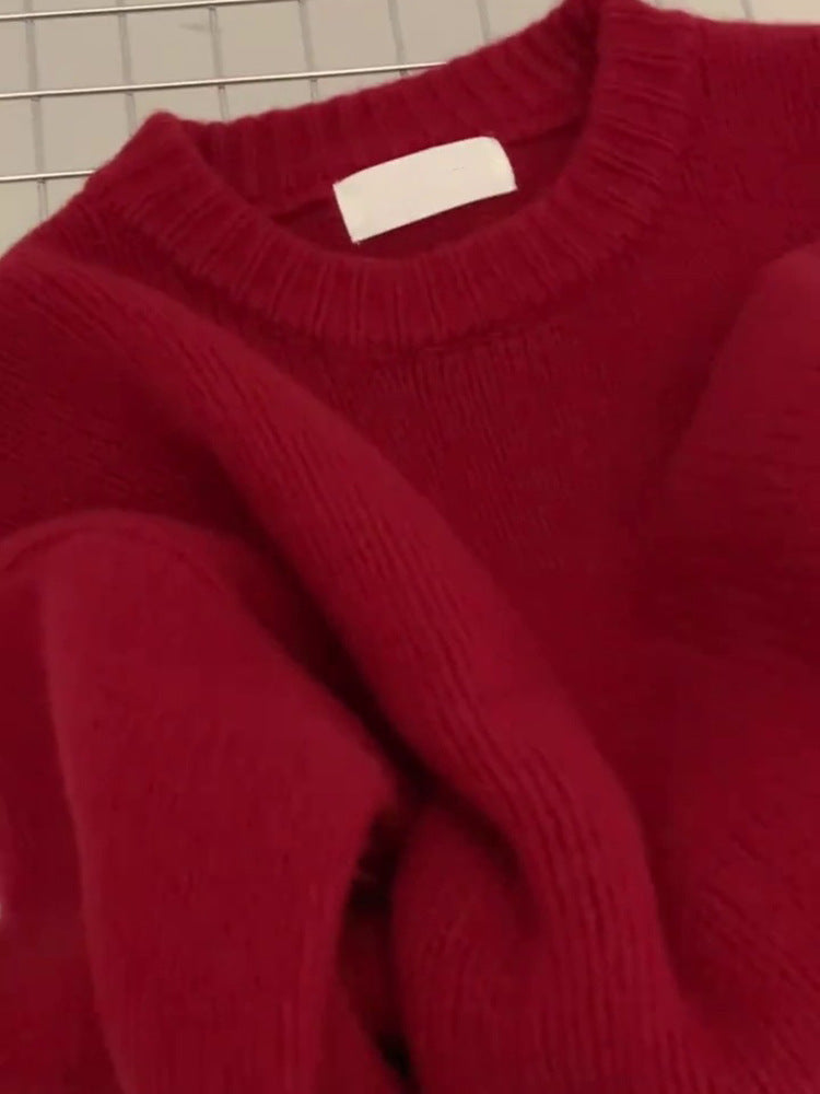 Chinese New Year natal year red sweater women's autumn and winter loose lazy wind soft waxy wind winter wear Christmas knitted top