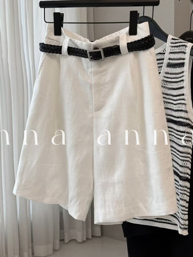 CHAO level recommendation! Laoqian Fengtencel linen white five-point pants 2025 summer comfortable and breathable casual shorts