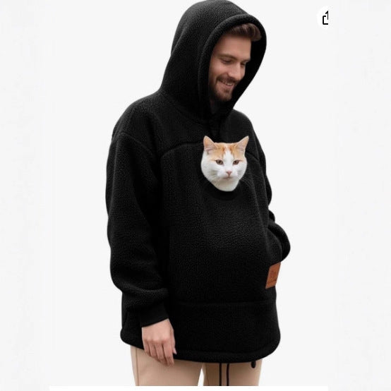 2025 new European and American fleece people pet one men and women the same hipster hooded loose casual warm sweater