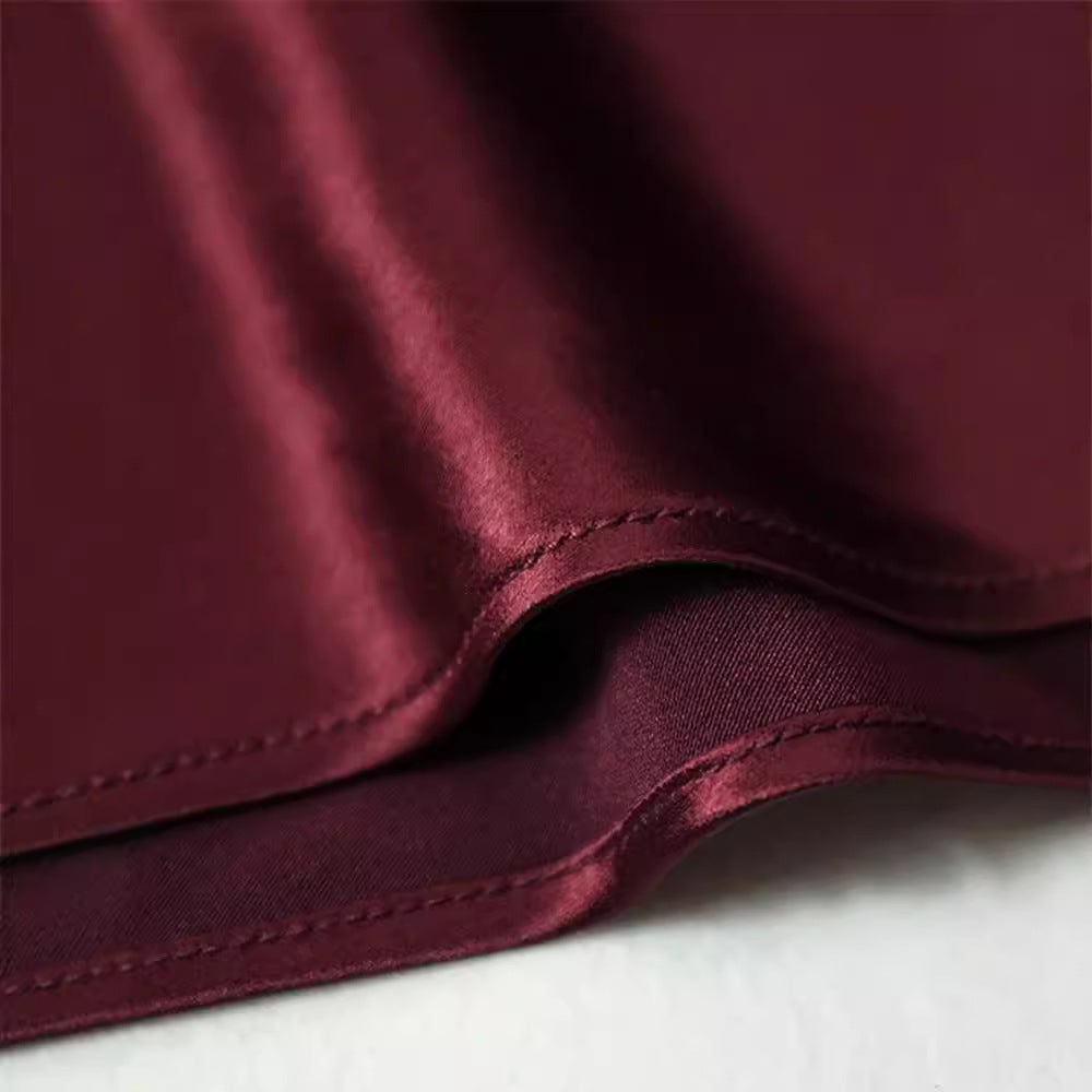 Burgundy Japanese imported acetic acid satin high-end sense a-word fishtail skirt women's spring and summer short medium and long skirt