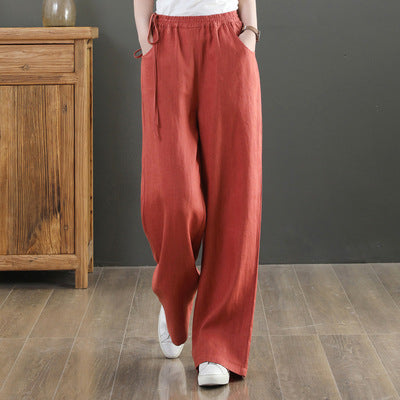 2025 summer new literary loose solid color cotton and linen elastic waist wide-leg pants trousers women's casual pants #9793 #