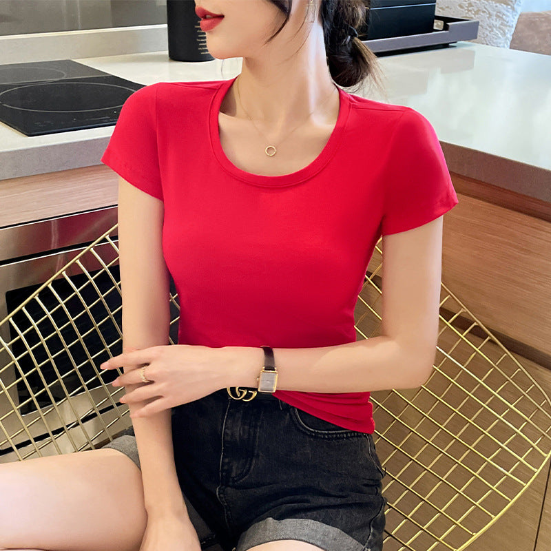 Big red short-sleeved t-shirt women's pure cotton high-end niche non-collision style summer versatile summer beautiful small top t-shirt