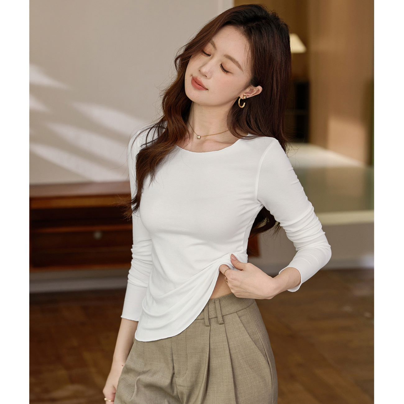 #Excellent choice #Micro-curl edge premium long-sleeved T-shirt women's 2026 autumn new slim-fit inner bottoming shirt top
